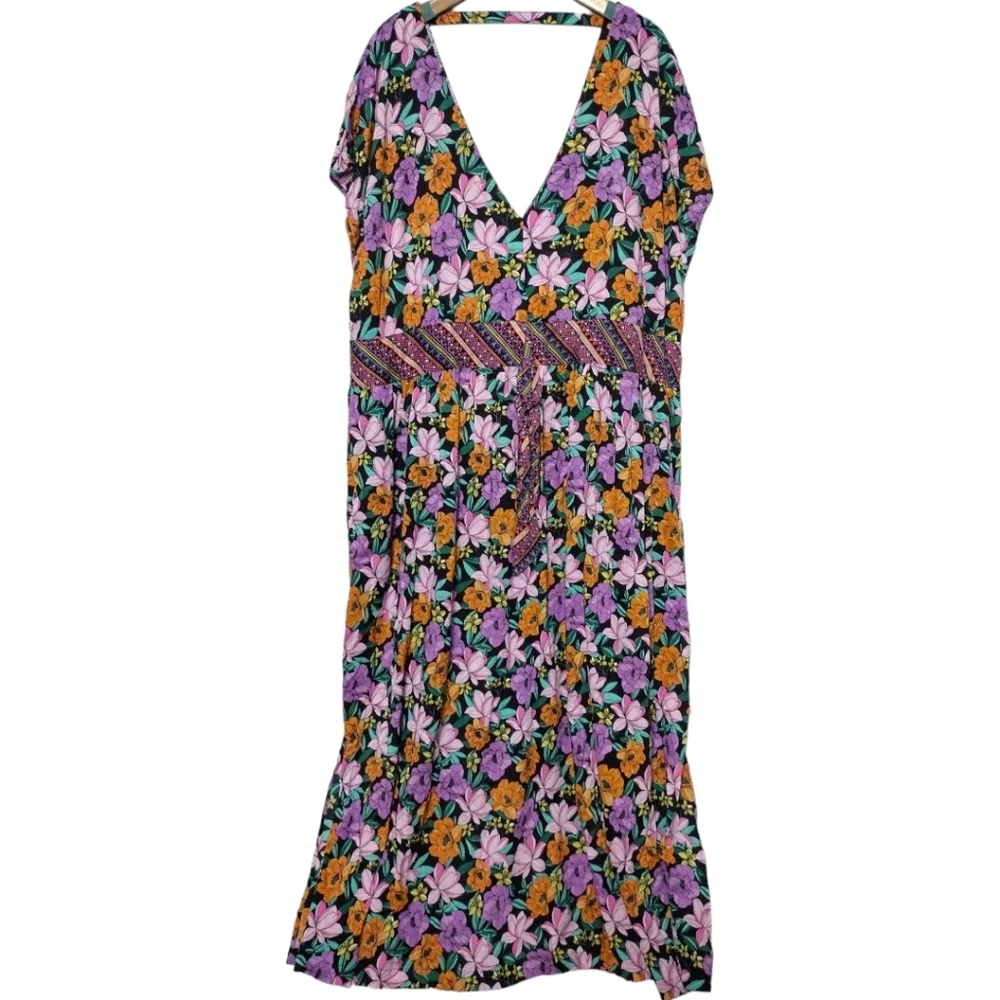 Swimsuits For All Stephanie V-Neck Cover Up Maxi Dress In Floral Garden